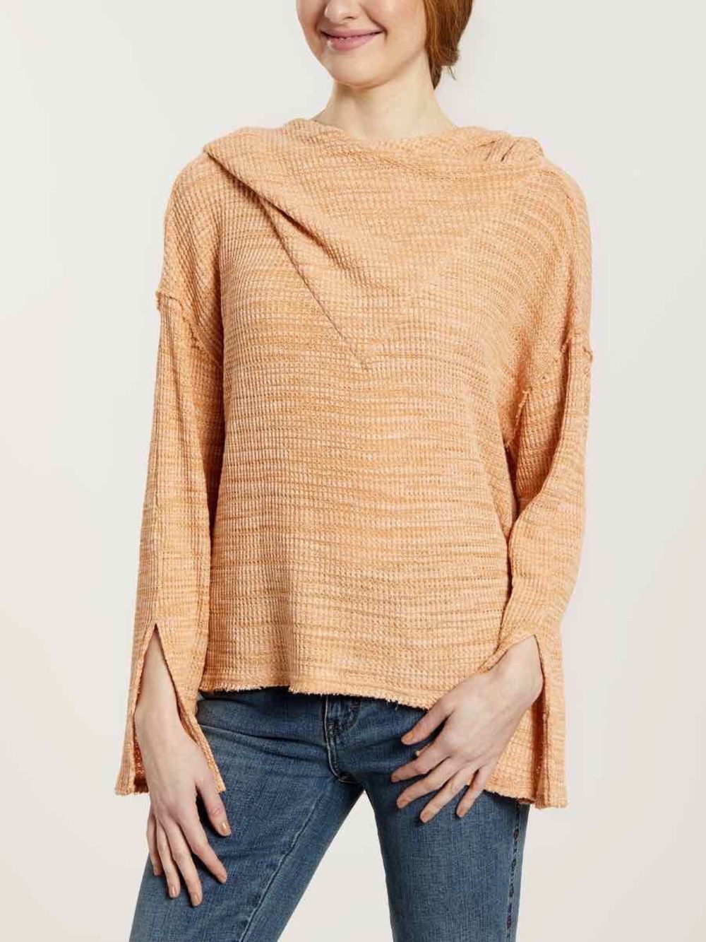 Free People FP Beach Erica Hoodie Top Thermal Medium Rust Orange